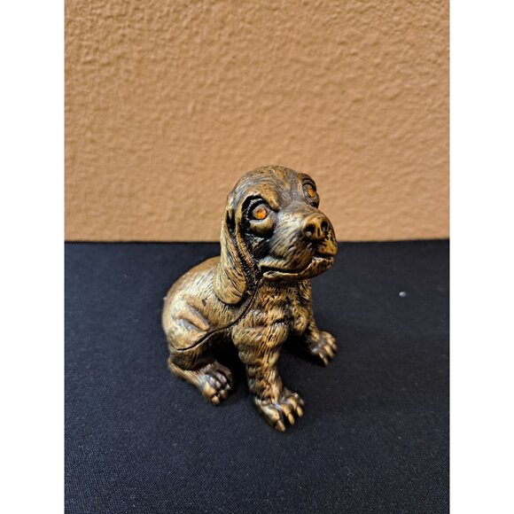 Vintage Brass Dog Figurine Trinket Box With Crystal Eyes - Picture 1 of 7
